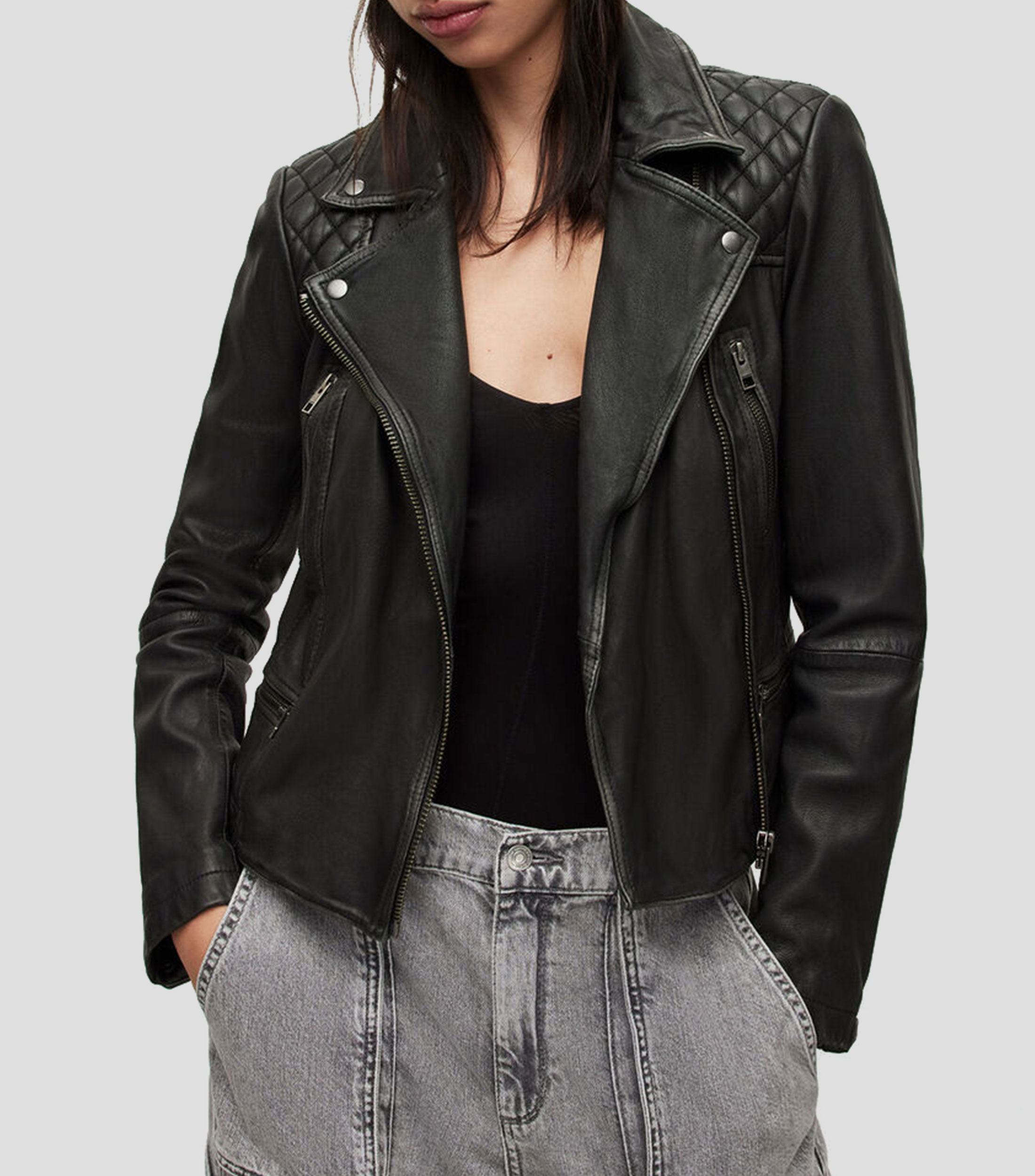 Chamarra biker en piel Mujer